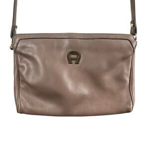 Etienne Aigner Vintage 80s Leather Shoulder Bag Taupe